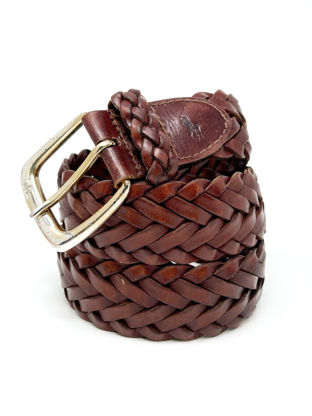 Vintage 80s Ralph Lauren Brown Leather Braided Men’s Belt Size Large Vtg EUC
